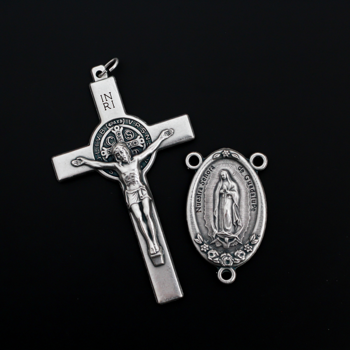 Extra Large Our Lady of Guadalupe Rosary Centerpiece with Ornate Flower Design - 43mm Long