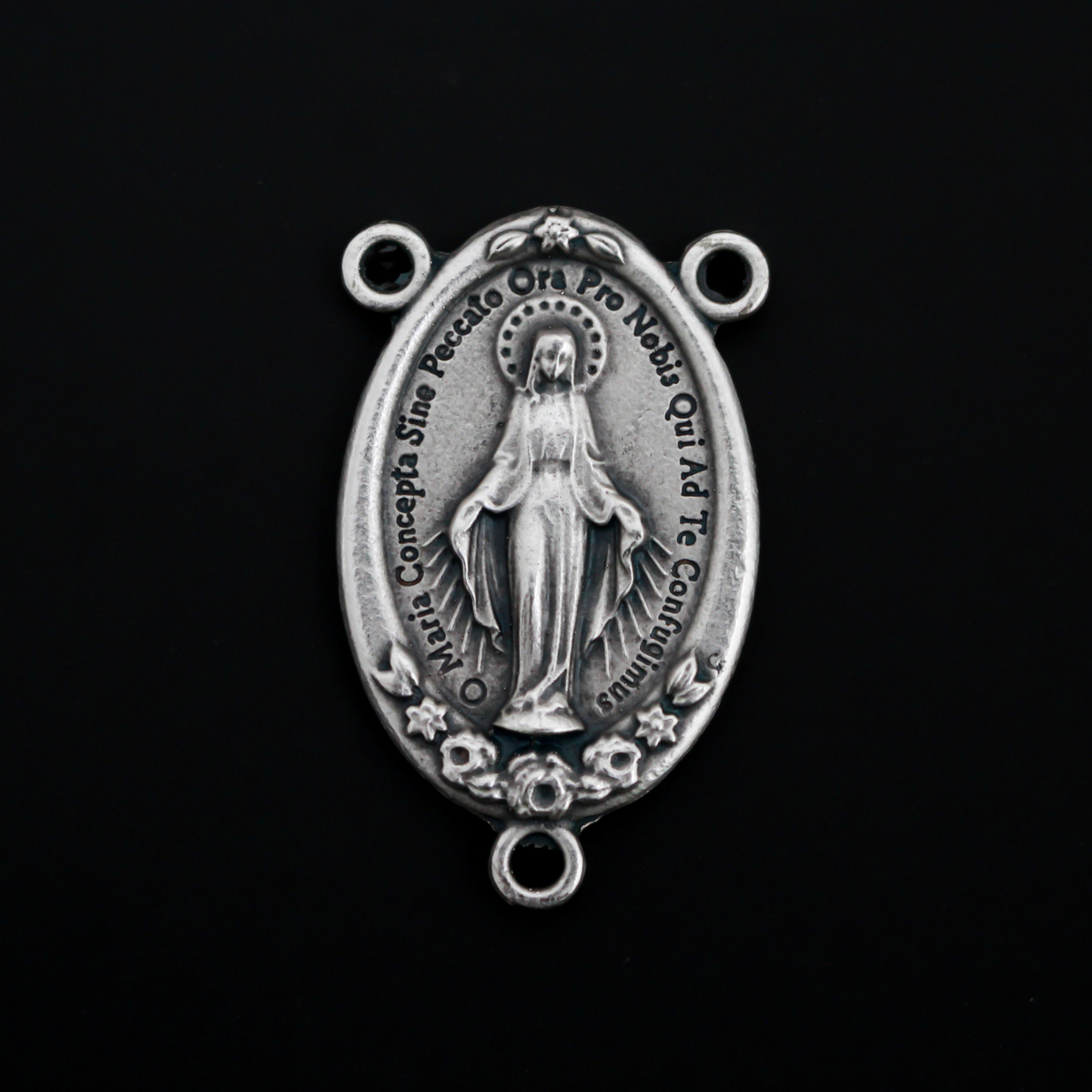 Extra Large Miraculous Medal Rosary Centerpiece with Ornate Flower Design - 43mm Long