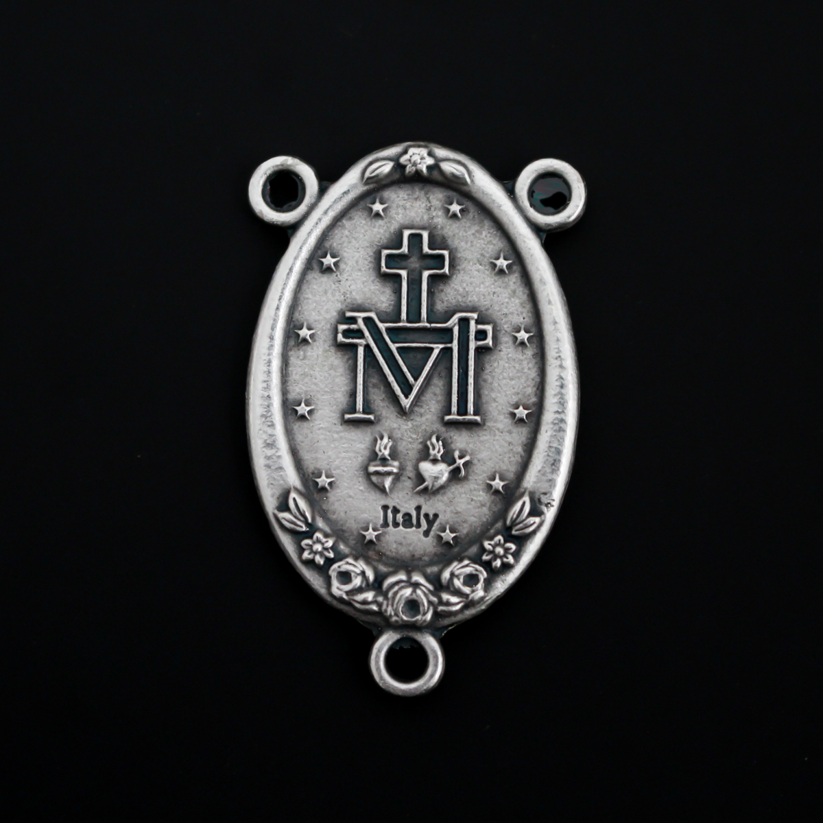 Extra Large Miraculous Medal Rosary Centerpiece with Ornate Flower Design - 43mm Long