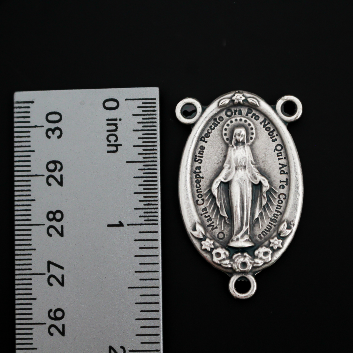 Extra Large Miraculous Medal Rosary Centerpiece with Ornate Flower Design - 43mm Long