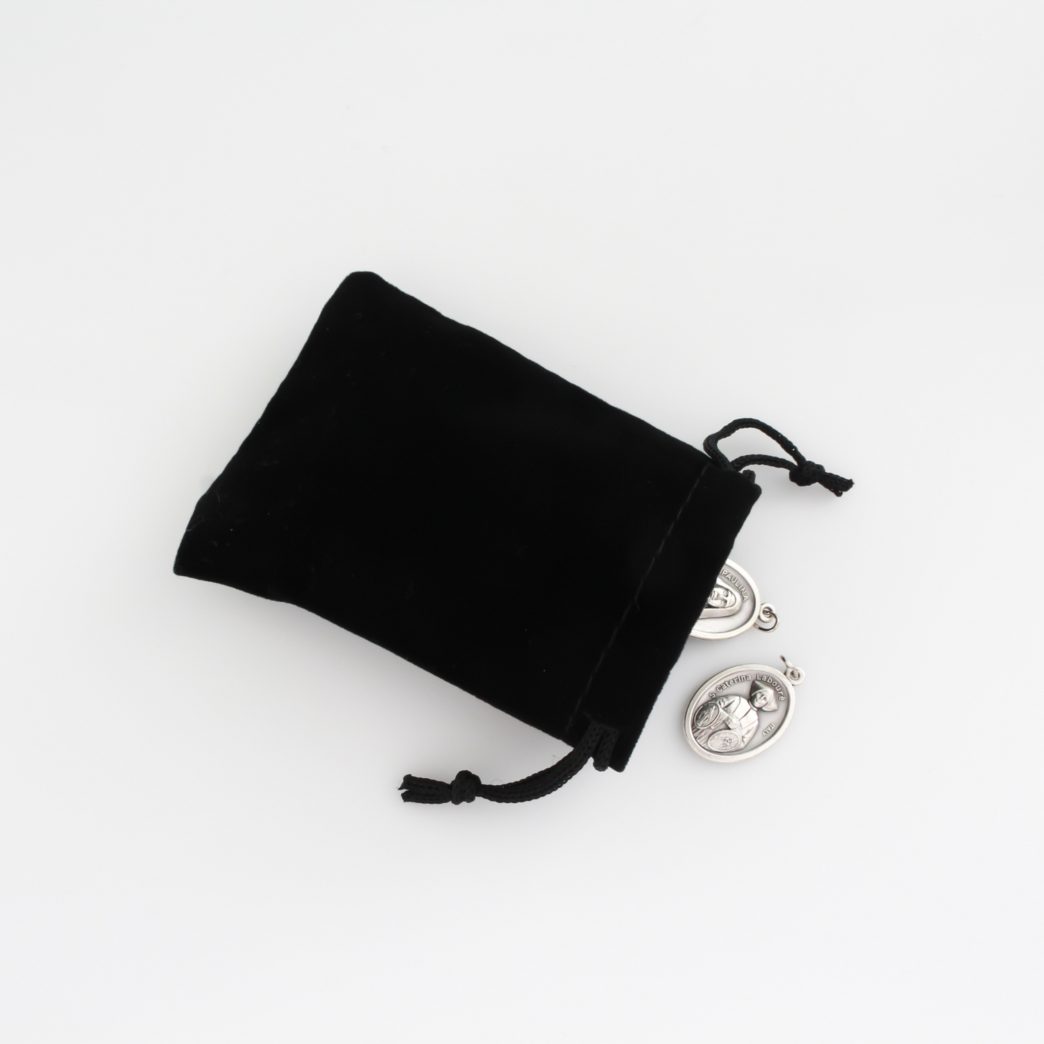 Small black velvet drawstring pouch that is 3.5" x 2.875"