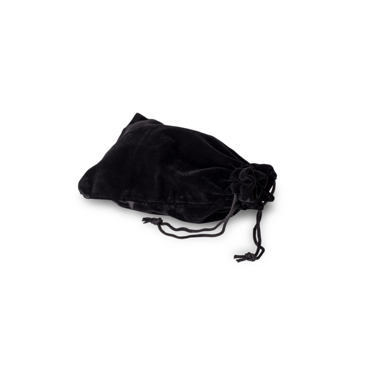 Small black velvet drawstring pouch that is 3.5" x 2.875"