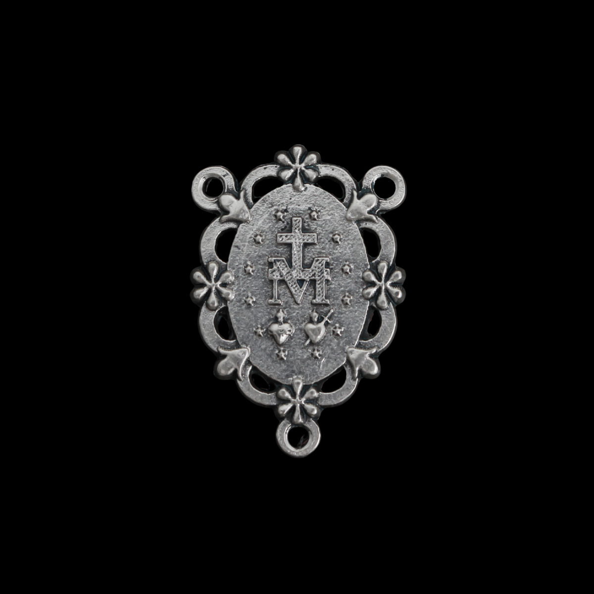 Blue Enamel Miraculous Medal Rosary Centerpiece with Filigree Flower Design