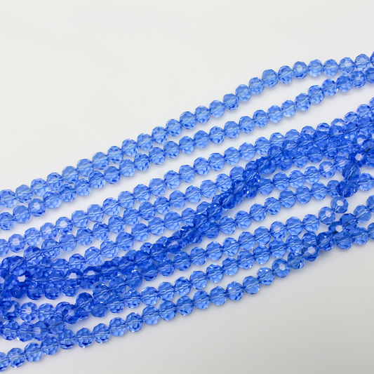Transparent Cornflower Blue Glass Beads 5mm Round Faceted Crystal Strand - 95bds/strand