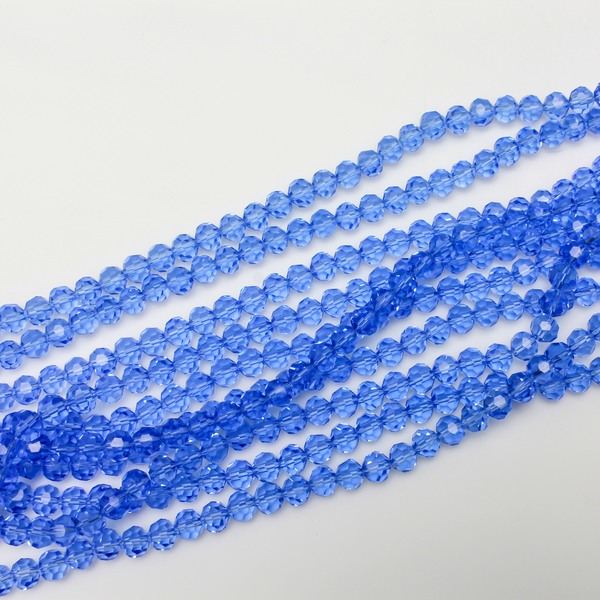Transparent Cornflower Blue Glass Beads Strand 7mm Round Faceted Crystal Rosary Beads - 70pcs/strand