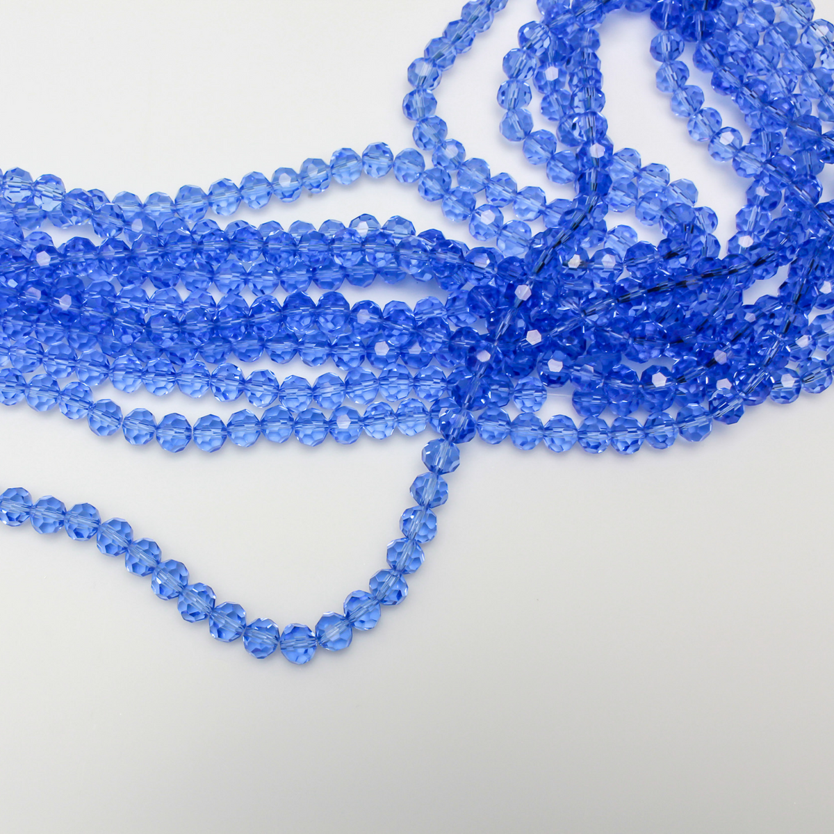 Transparent Cornflower Blue Glass Beads 7mm Round Faceted Crystal Strand - 68bds/strand