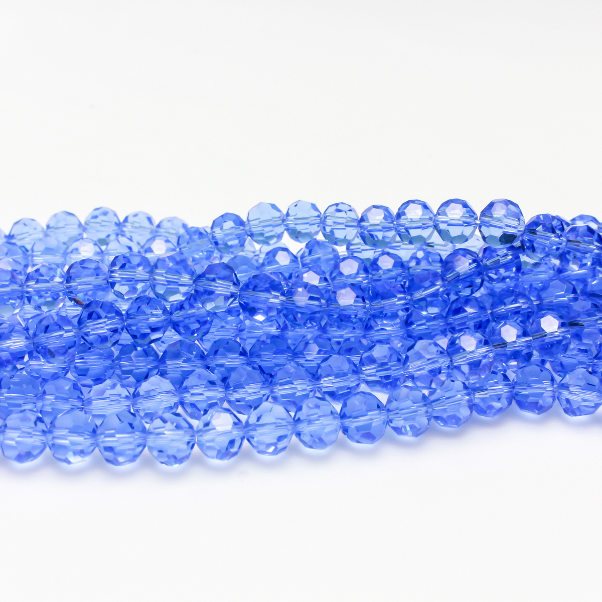Transparent Cornflower Blue Glass Beads 7mm Round Faceted Crystal Strand - 68bds/strand