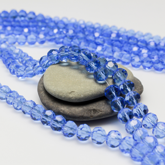 Transparent Cornflower Blue Glass Beads 7mm Round Faceted Crystal Strand - 68bds/strand