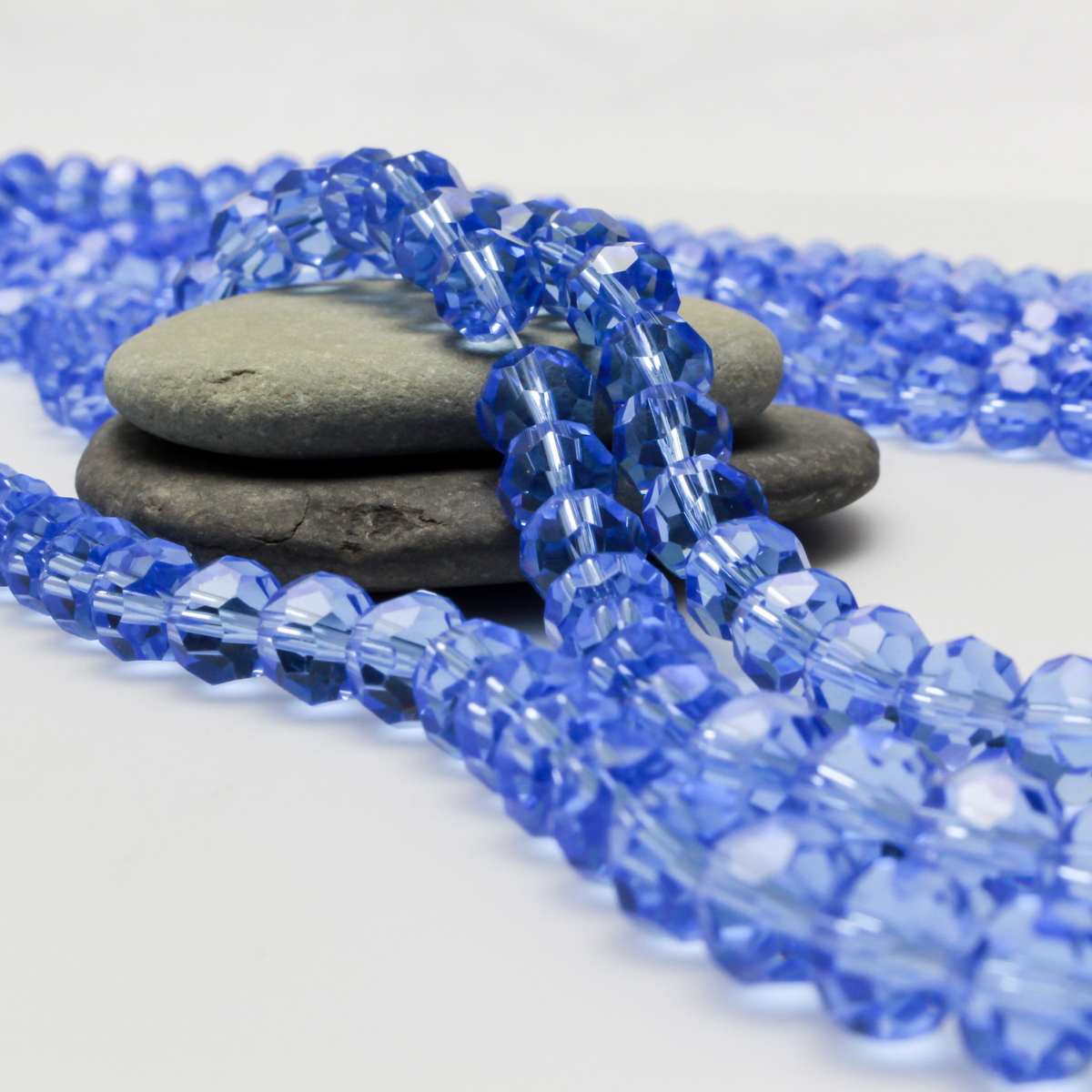 Transparent Cornflower Blue Glass Beads 7mm Round Faceted Crystal Strand - 68bds/strand