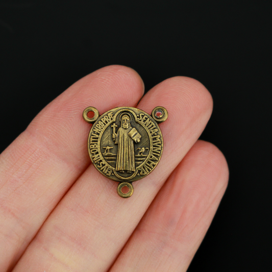Bronze Saint Benedict Rosary Centerpiece 3/4" in Diameter - Made in Italy