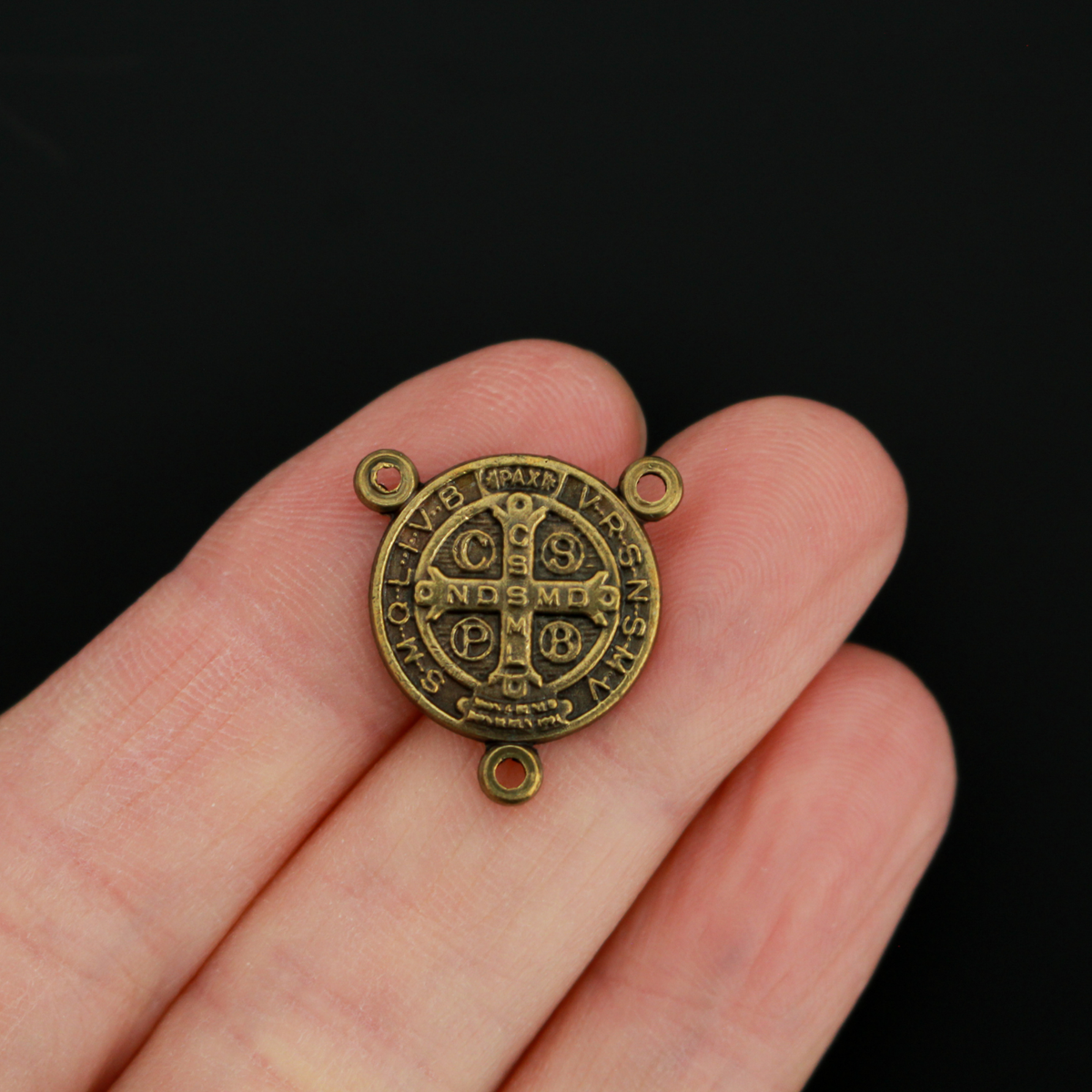 Bronze Saint Benedict Rosary Centerpiece 3/4" in Diameter - Made in Italy