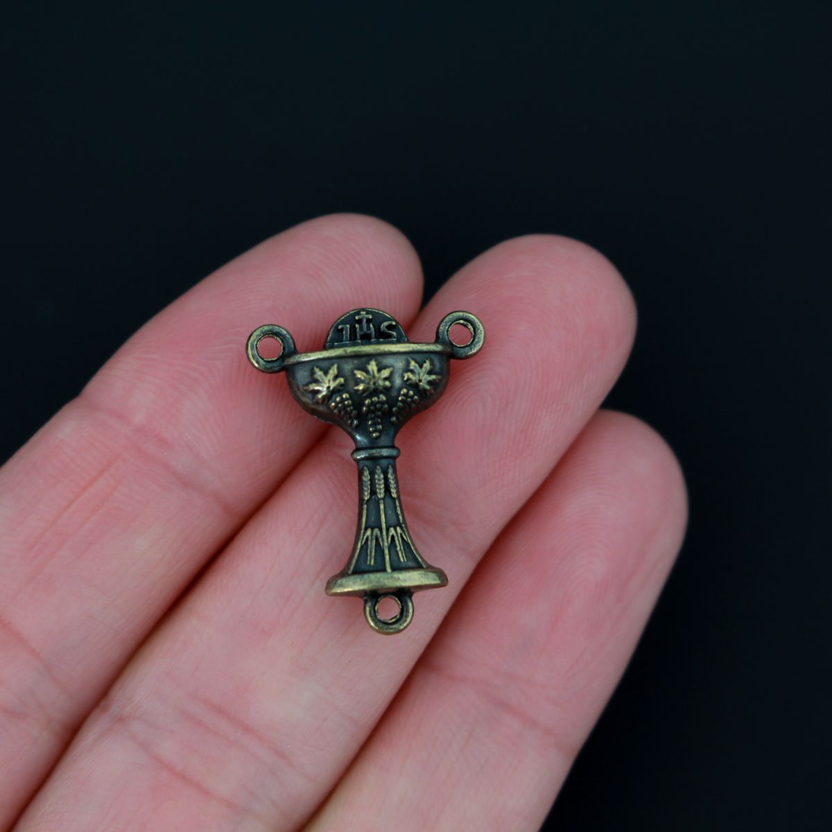 Bronze Holy Communion Chalice rosary centerpiece that has the same design on both sides, 7/8" long