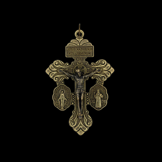 Bronze 3 Way Pardon of Indulgence Crucifix with Miraculous Medal and Saint Benedict Medal 2-1/8" Long