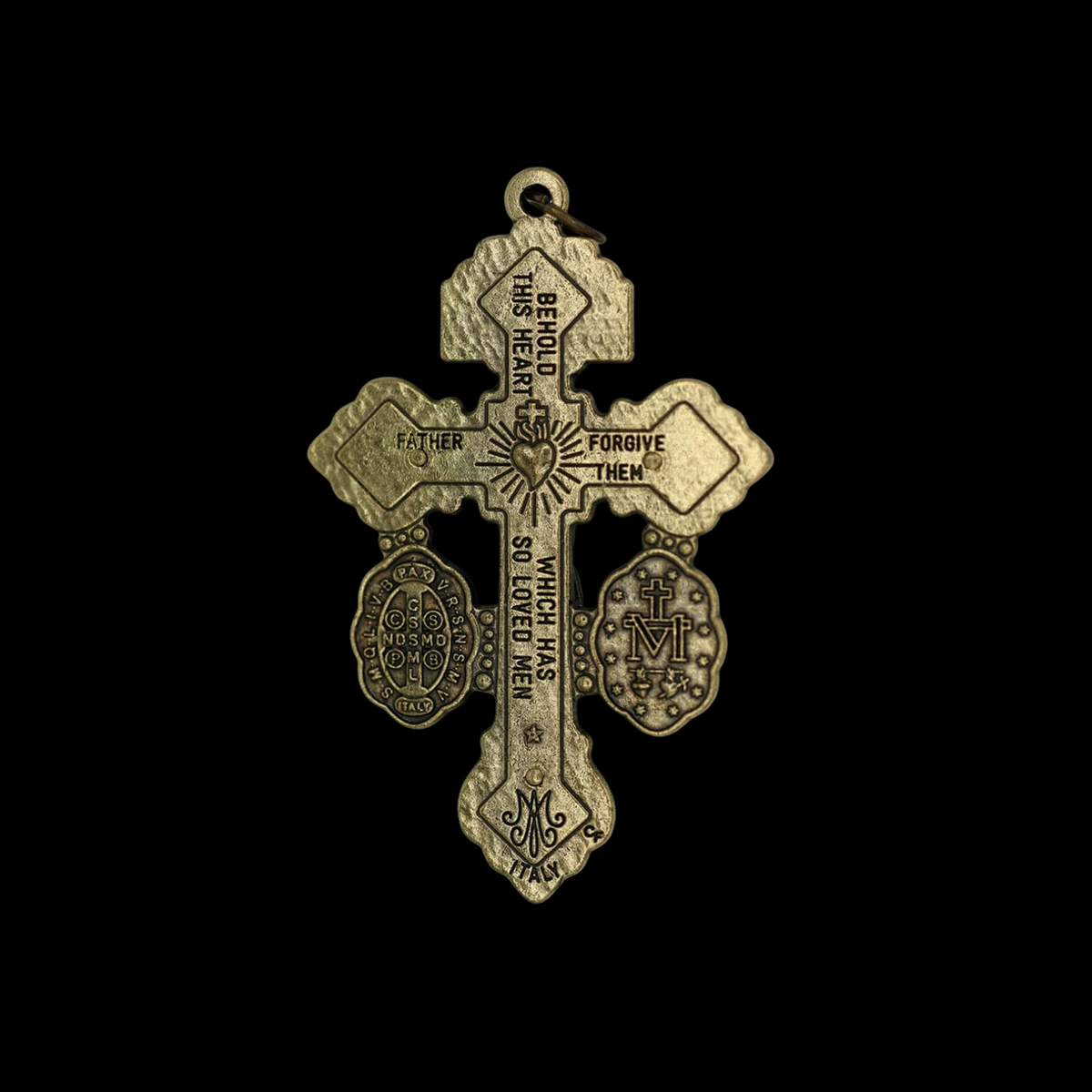 Bronze 3 Way Pardon of Indulgence Crucifix with Miraculous Medal and Saint Benedict Medal 2-1/8" Long