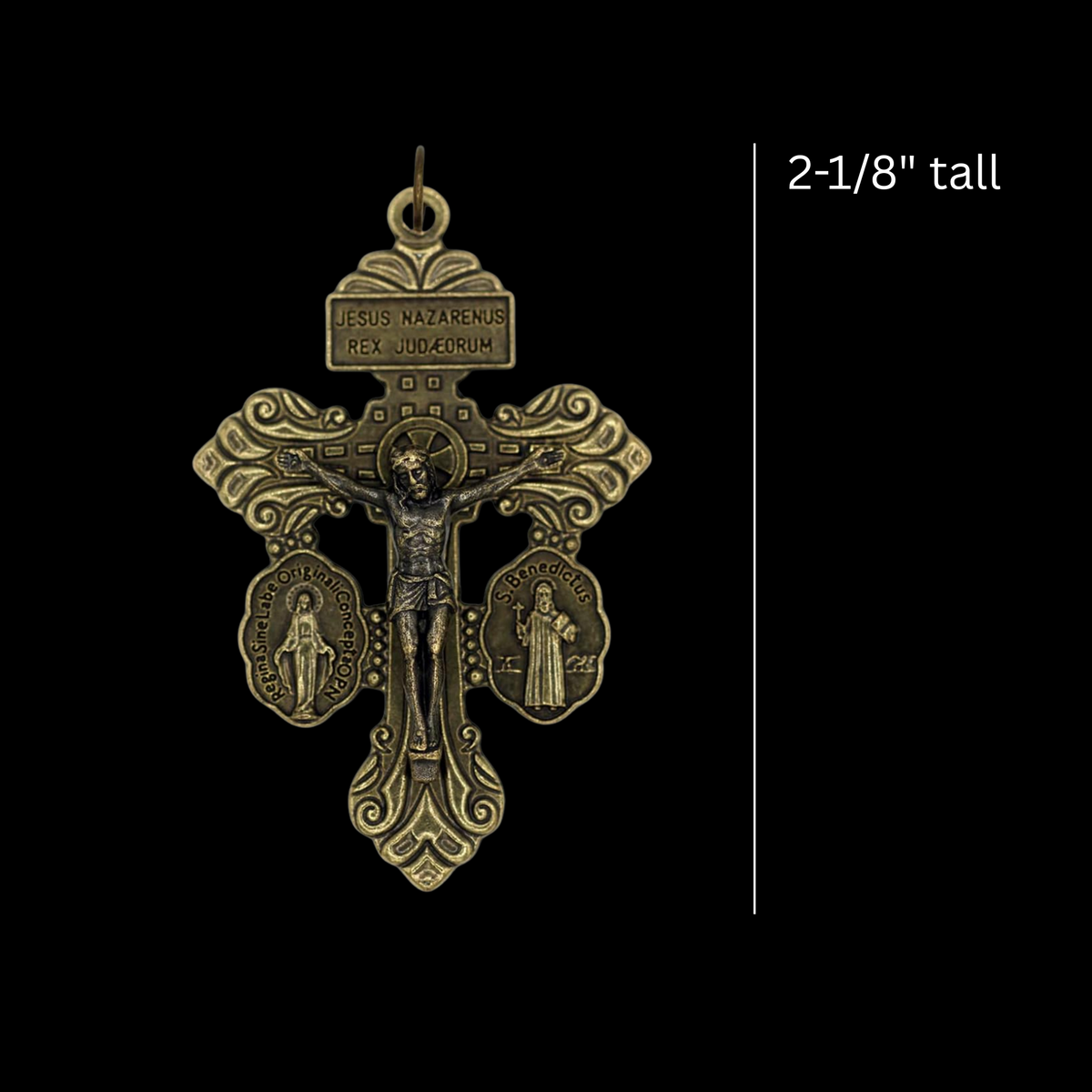 Bronze 3 Way Pardon of Indulgence Crucifix with Miraculous Medal and Saint Benedict Medal 2-1/8" Long