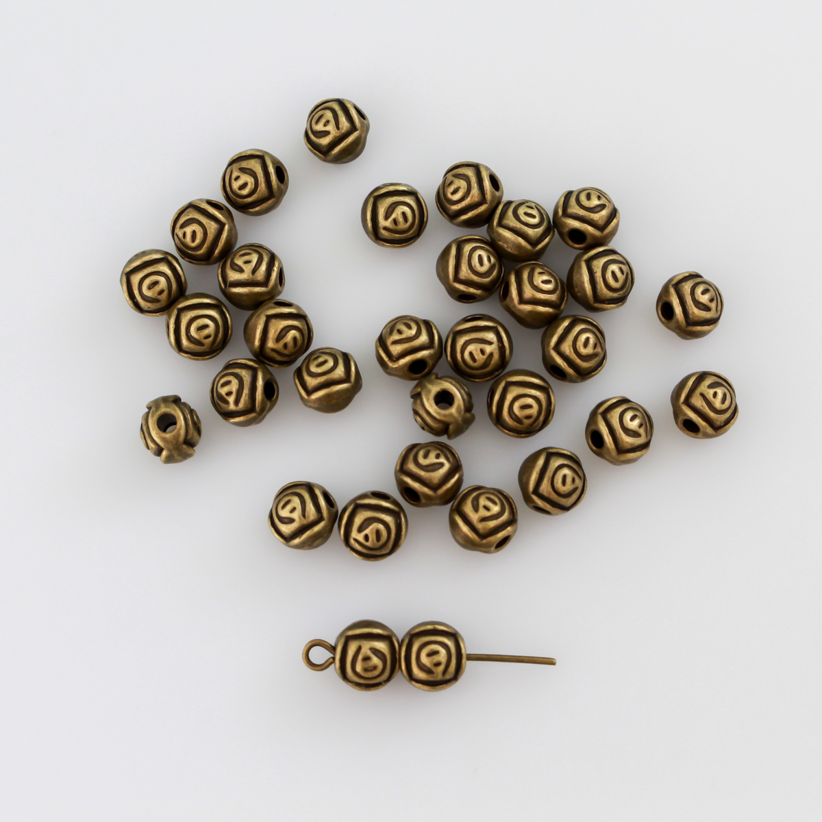 Bronze Rosebud Metal Beads 7mm x 6.5mm, 2mm hole - 60pcs