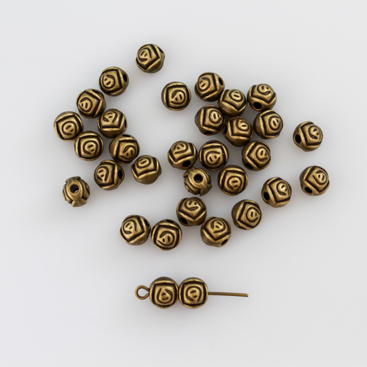 Bronze Rosebud Metal Beads 7mm x 6.5mm, 2mm hole - 60pcs