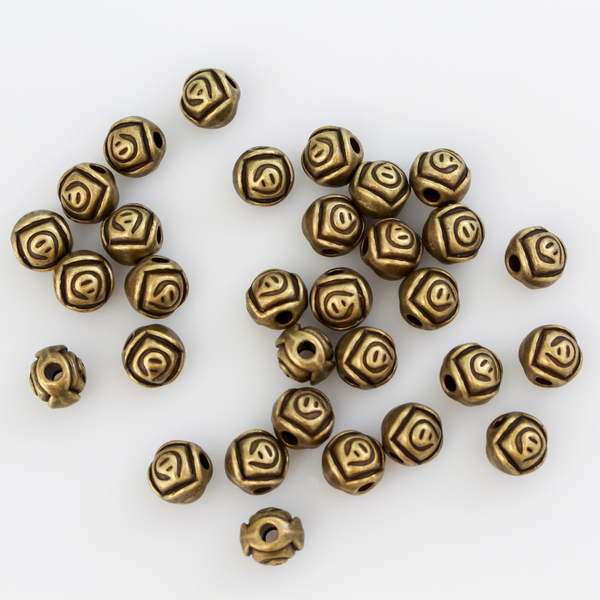 Bronze Rosebud Metal Beads 7mm x 6.5mm, 2mm hole - 60pcs