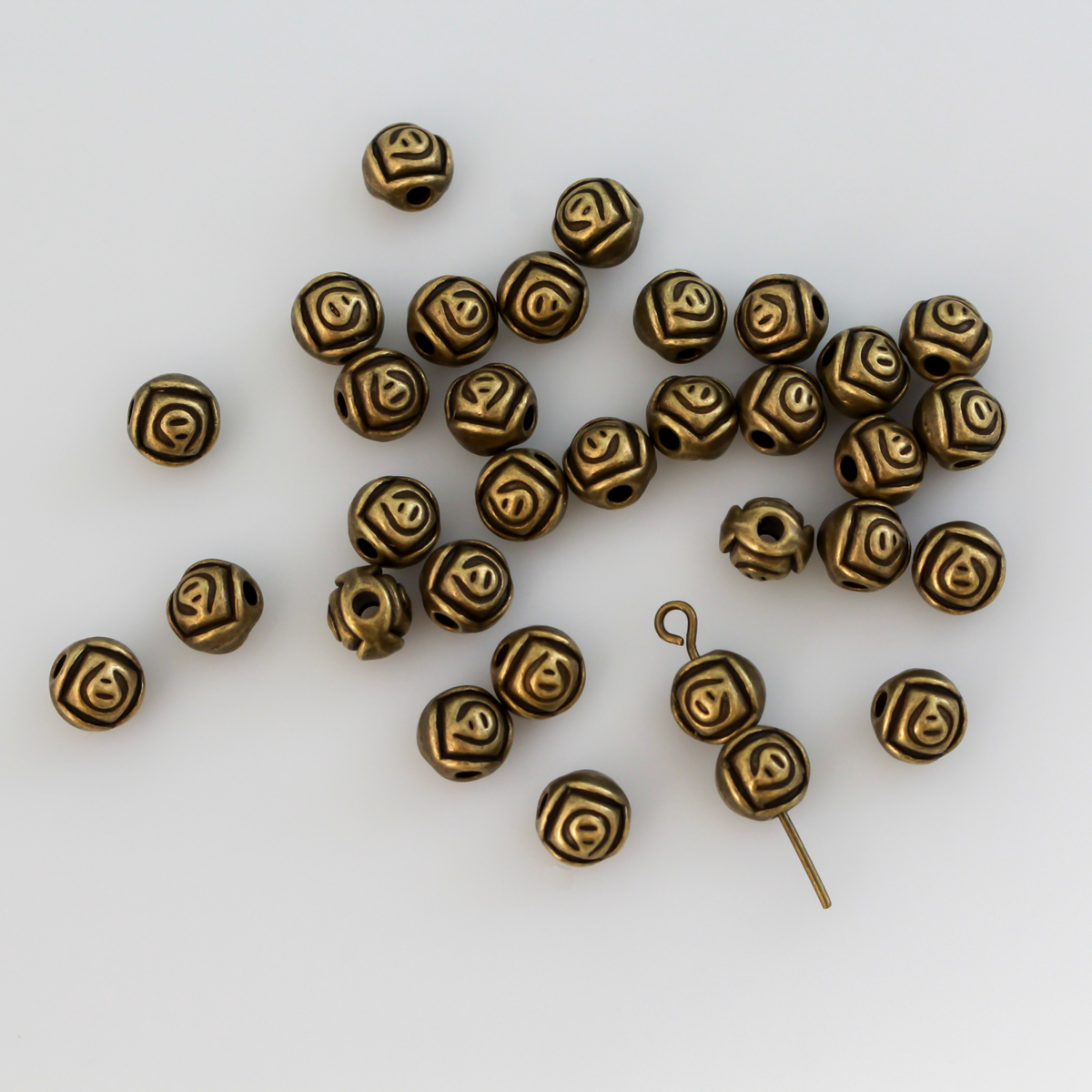 Bronze Rosebud Metal Beads 7mm x 6.5mm, 2mm hole - 60pcs