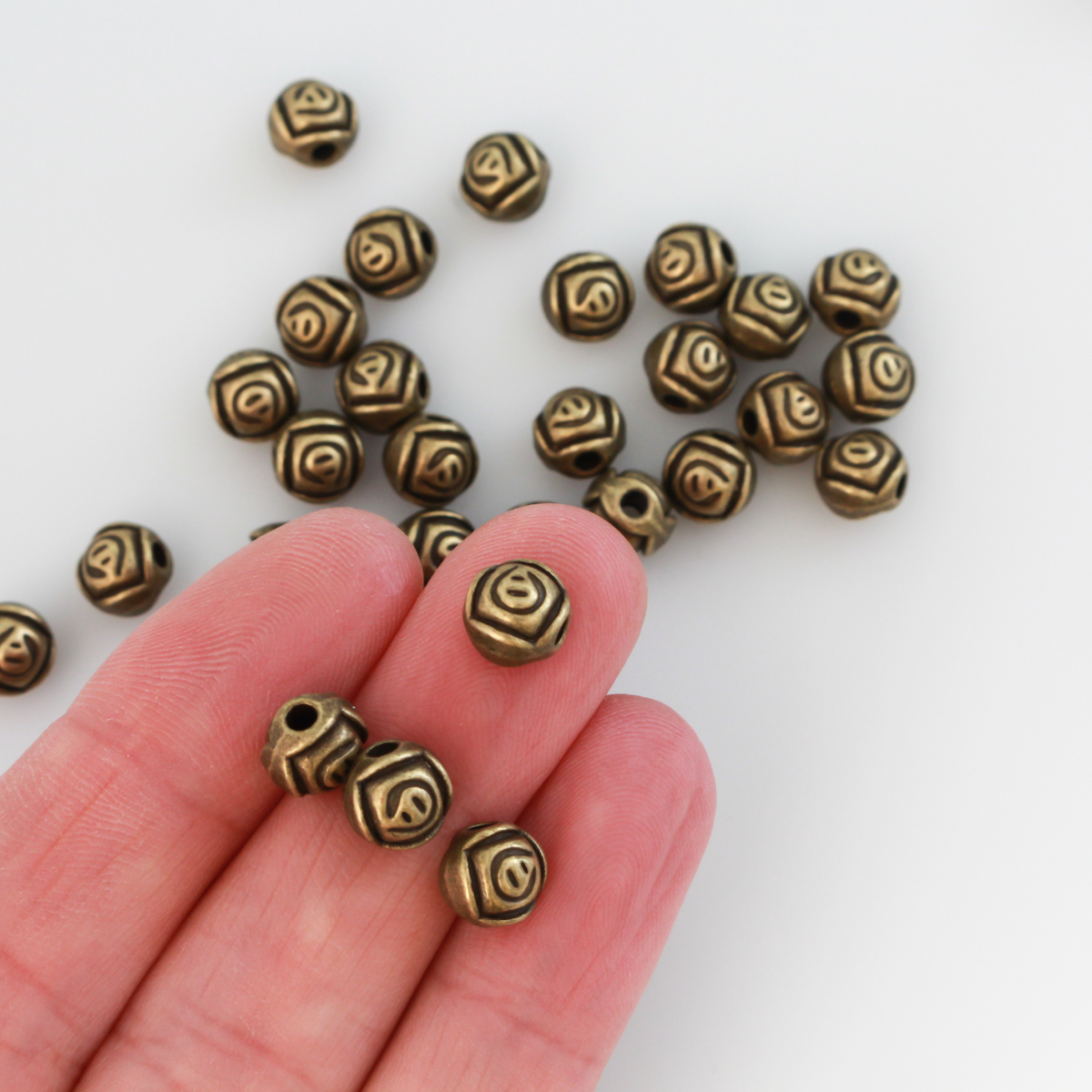 Bronze Rosebud Metal Beads 7mm x 6.5mm, 2mm hole - 60pcs