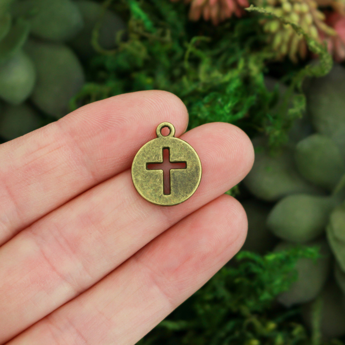 Round Cross Charms with Cutout Cross Design - Bronze 10pcs