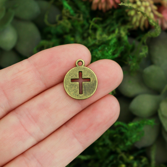 Round Cross Charms with Cutout Cross Design - Bronze 10pcs