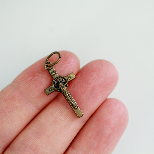 Small Bronze Saint Benedict Crucifix Cross 7/8 inches Long