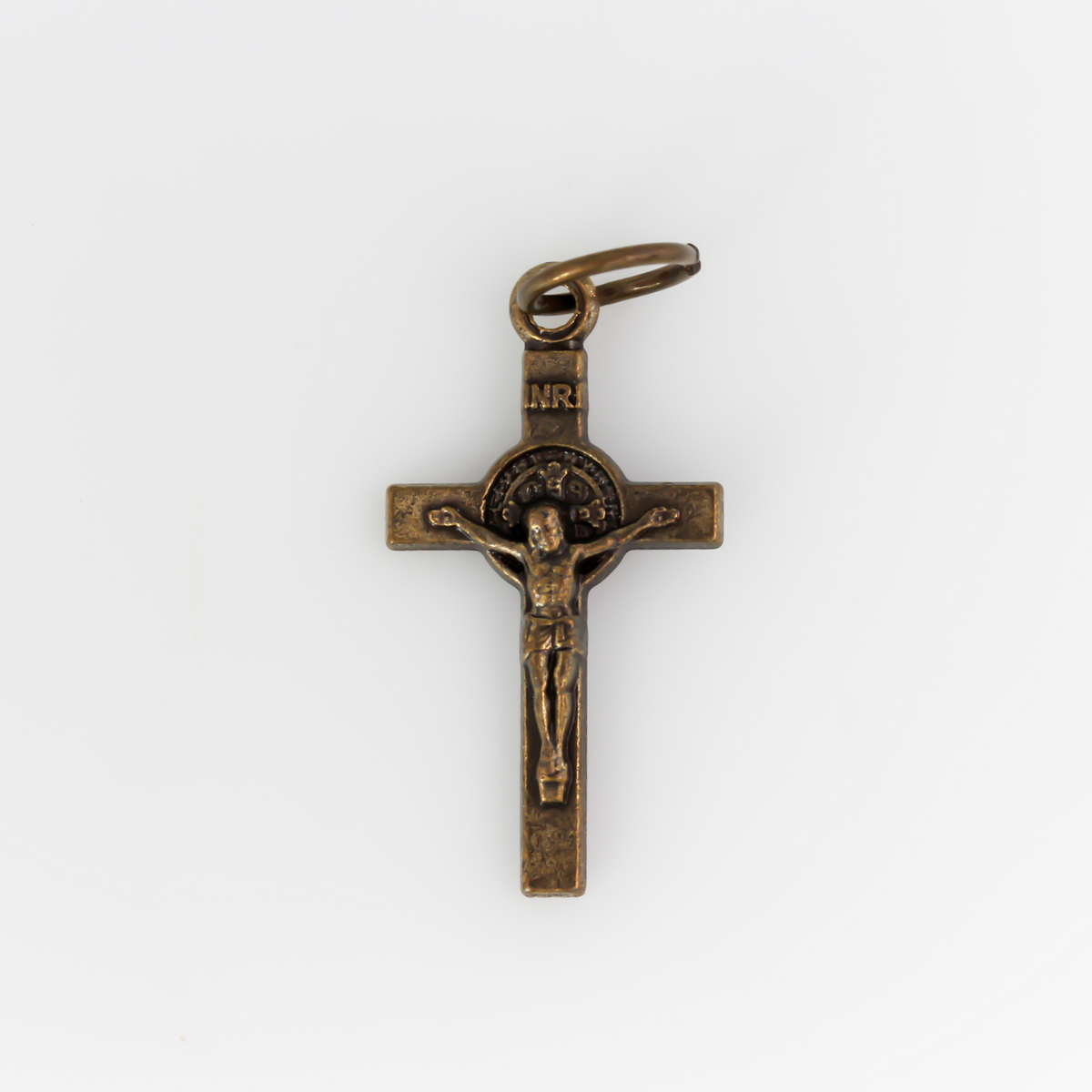 Small Bronze Saint Benedict Crucifix Cross 7/8 inches Long