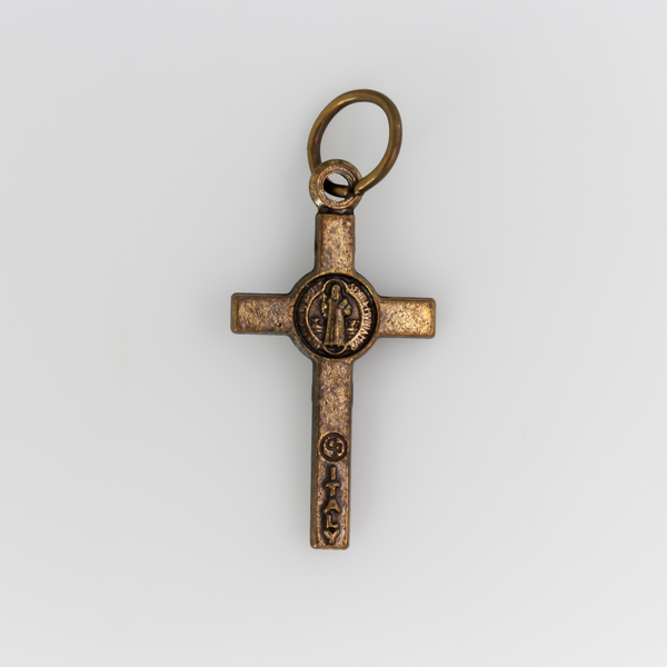 Small Bronze Saint Benedict Crucifix Cross 7/8 inches Long, Bracelet Size