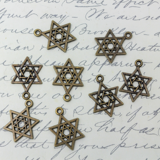Bronze Star of David Charms - Jewish Magen David Symbol of Israel Judaism 25pcs