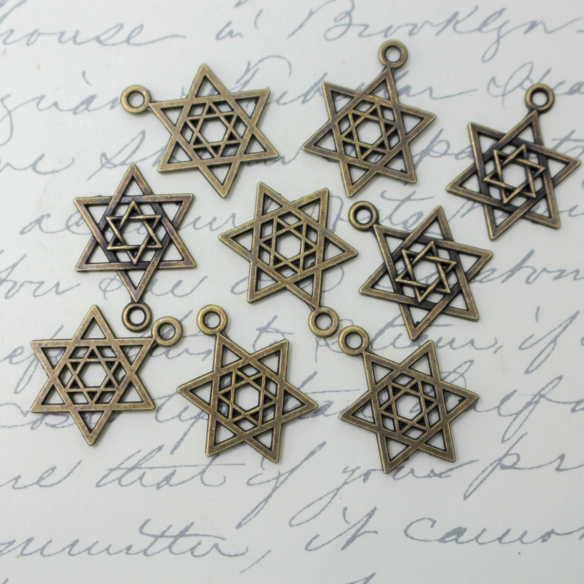 Bronze Star of David Charms - Jewish Magen David Symbol of Israel Judaism 25pcs