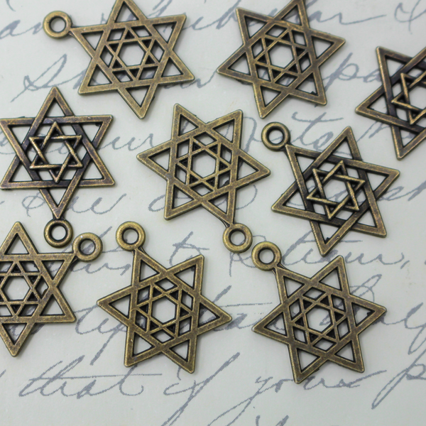 Bronze Star of David Charms - Jewish Magen David Symbol of Israel Judaism 25pcs