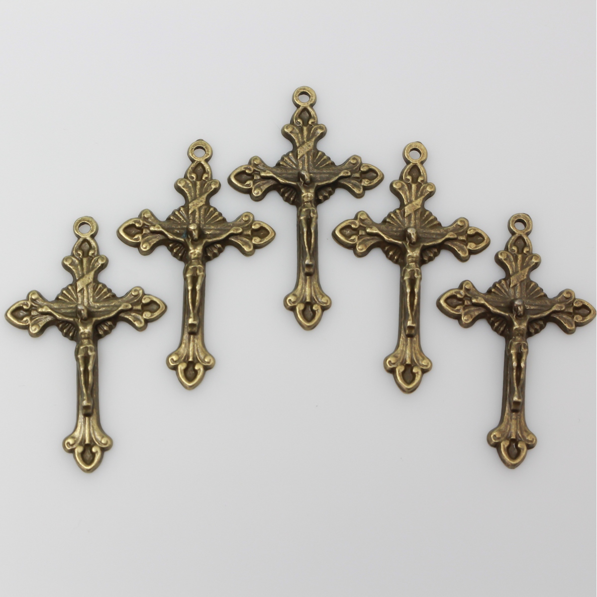 Bronze Starburst Nimbus Crucifix Cross with Fleur de Lis Ends 43mm Long, 5pcs