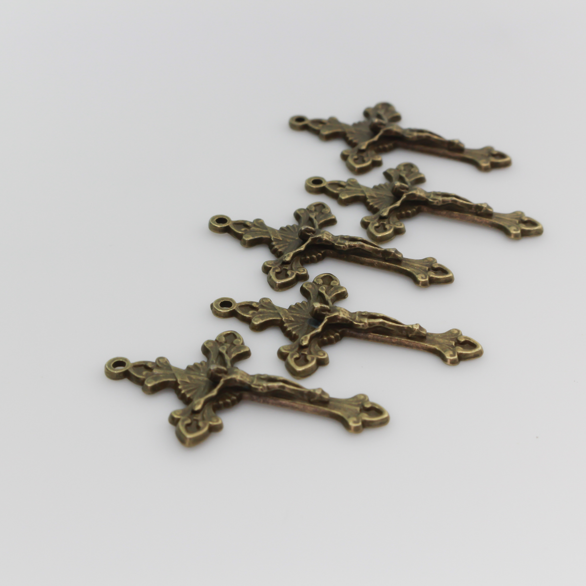 Bronze Starburst Nimbus Crucifix Cross with Fleur de Lis Ends 43mm Long, 5pcs