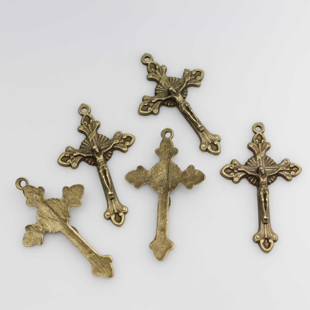 Bronze Starburst Nimbus Crucifix Cross with Fleur de Lis Ends 43mm Long, 5pcs
