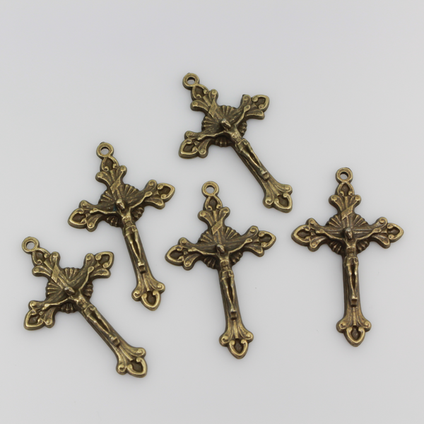 Bronze Starburst Nimbus Crucifix Cross with Fleur de Lis Ends 43mm Long, 5pcs
