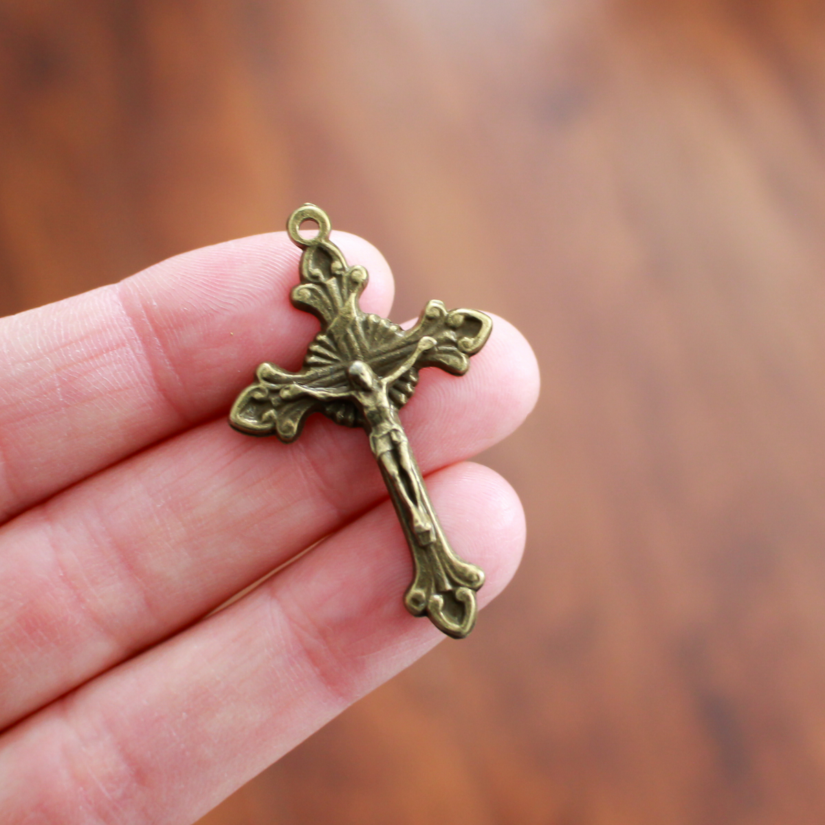 Bronze Starburst Nimbus Crucifix Cross with Fleur de Lis Ends 43mm Long, 5pcs
