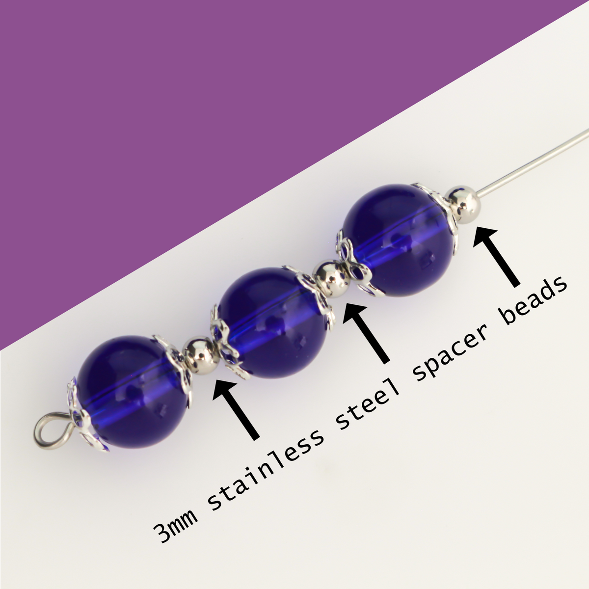 201 stainless steel spacer beads that are 3mm round with a polished seamless surface