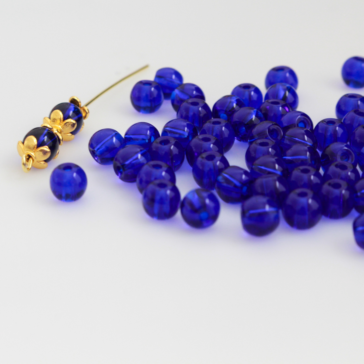 Midnight Blue Glass Beads 6mm Round Transparent Prayer Beads, 60pcs