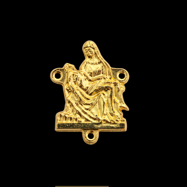 Gold La Pieta Rosary Centerpiece - Thirteenth Station Jesus Taken Down From the Cross