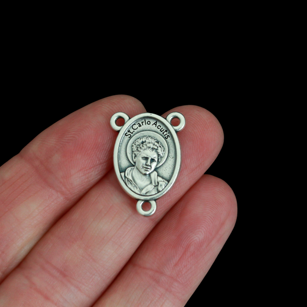 Saint Carlo Acutis Rosary Centerpiece with Eucharist Symbols