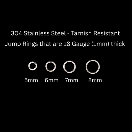 18 Gauge Stainless Steel Jump Rings, 100pcs - Available in 5mm, 6mm, 7mm and 8mm