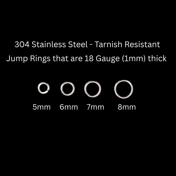 18 Gauge Stainless Steel Jump Rings, 100pcs - Available in 5mm, 6mm, 7mm and 8mm