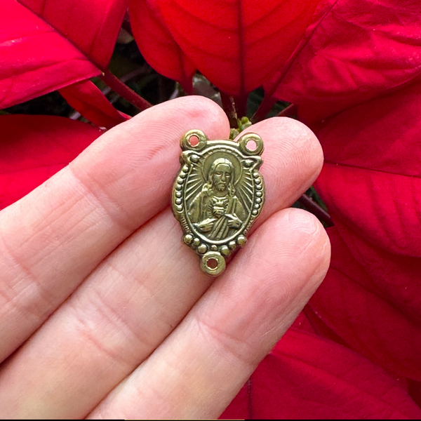 Bronze Sacred Heart of Jesus Holy Family Rosary Centerpiece