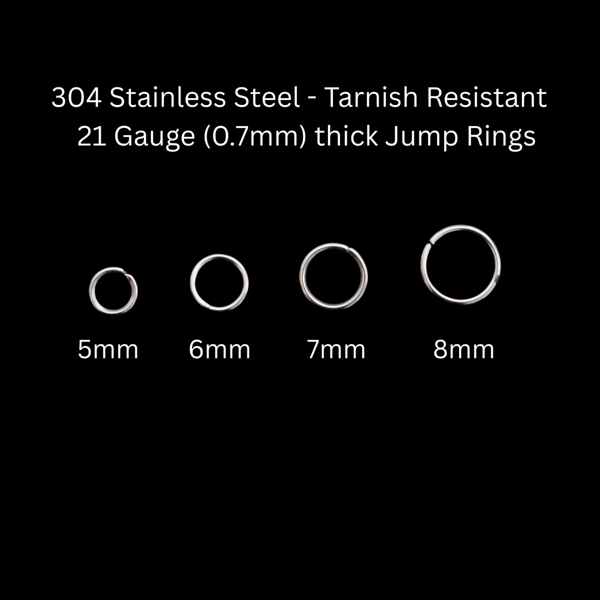 21 Gauge Stainless Steel Jump Rings - 100pcs available in 5mm, 6mm, 7mm and 8mm