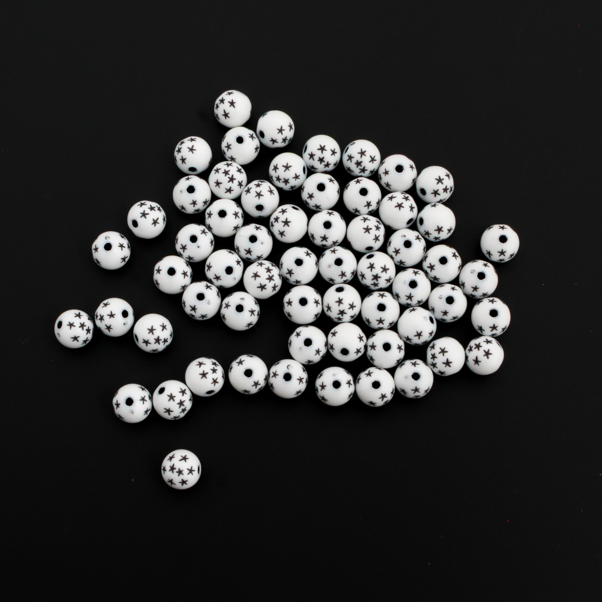 7mm White Acrylic Beads with Black Stars - Celestial Queen of Heaven Rosary Beads, 60pcs