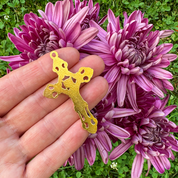 Fleur de Lis Antique Gold Crucifix Pendant 2-1/8" Long, 3pcs