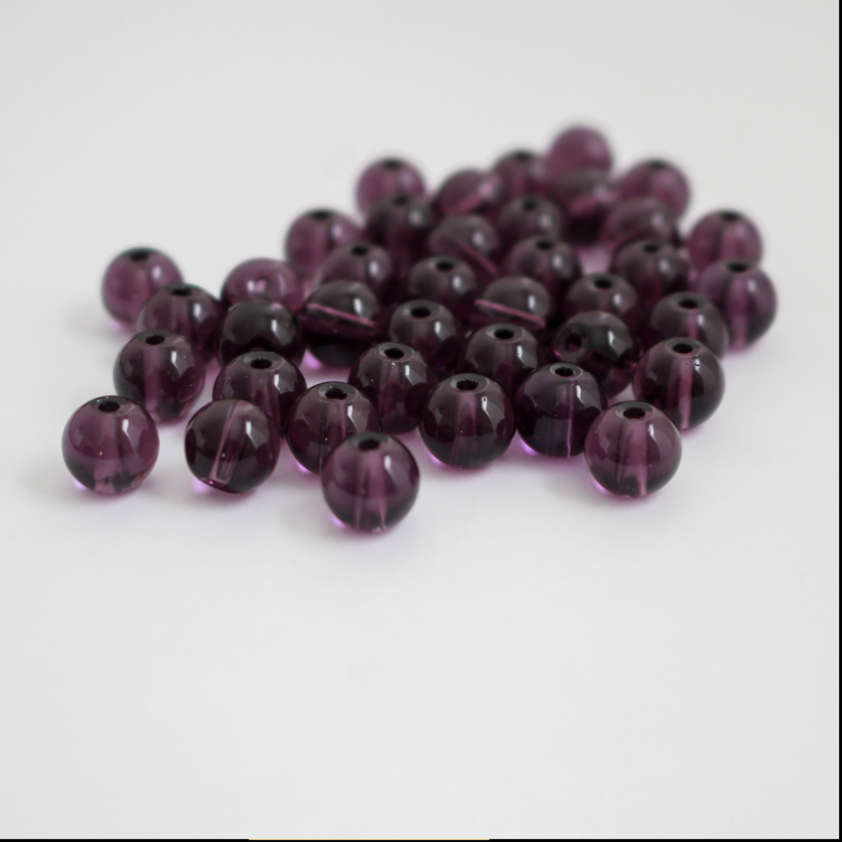 8mm Purple Glass Beads - Round Transparent Loose Beads, pkg of 60