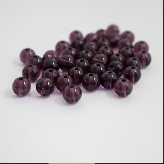 8mm Purple Glass Beads - Round Transparent Loose Beads, pkg of 60
