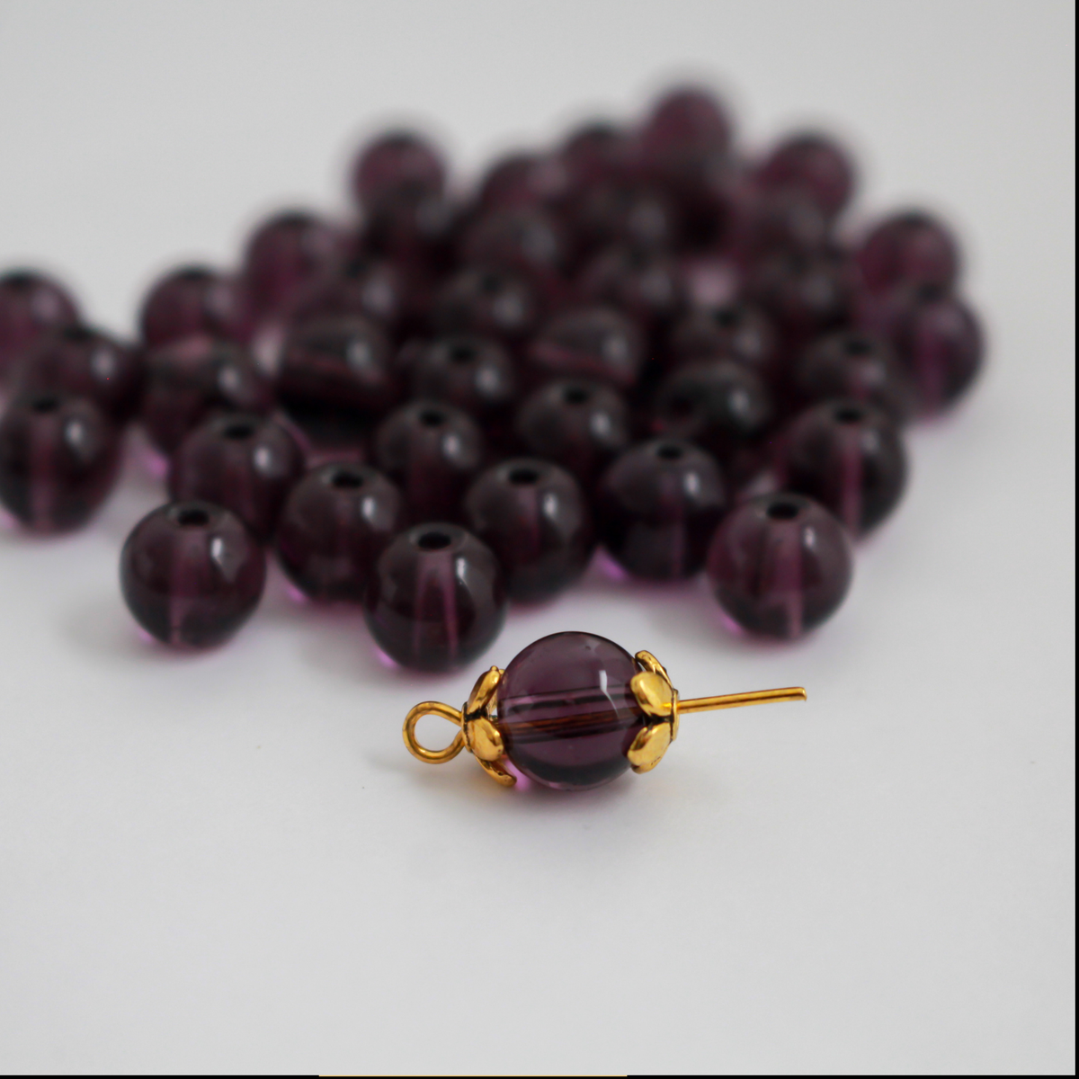 8mm Purple Glass Beads - Round Transparent Loose Beads, pkg of 60